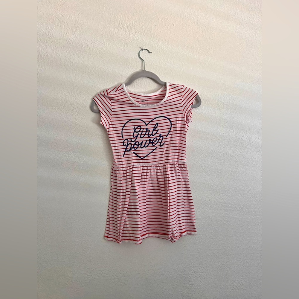 Red and white striped casual dress size 10 for girls. “Girl power”